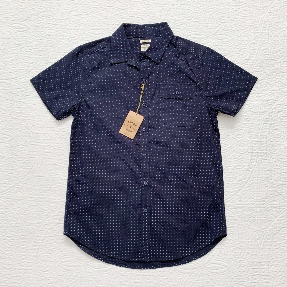 Bridge‎ & Burn Men's Marten Shortsleeve Button Down Shirt, Navy Dot